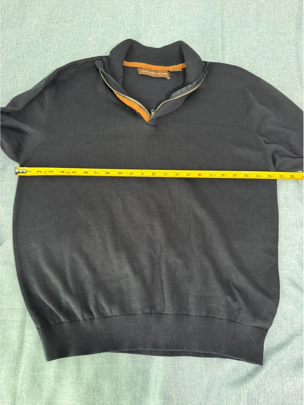 Woodland Trail Black Quarter Zip Pullover Sweater with Brown Trim